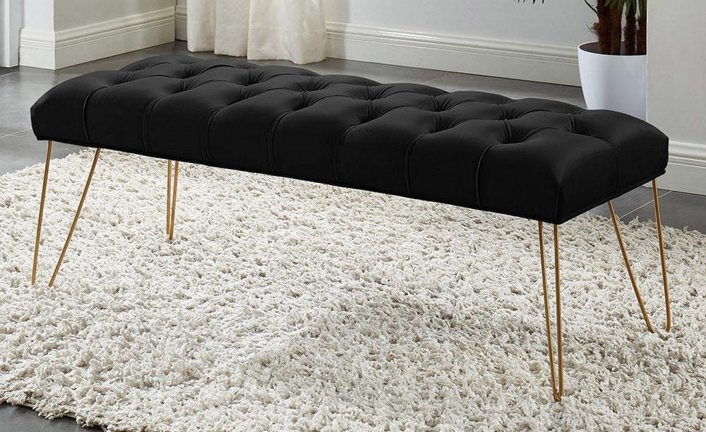 Honor Black Velvet/Gold Tufted Accent Bench