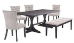 Janina 6-Pc Beige Linen/Wood Dining Table Set