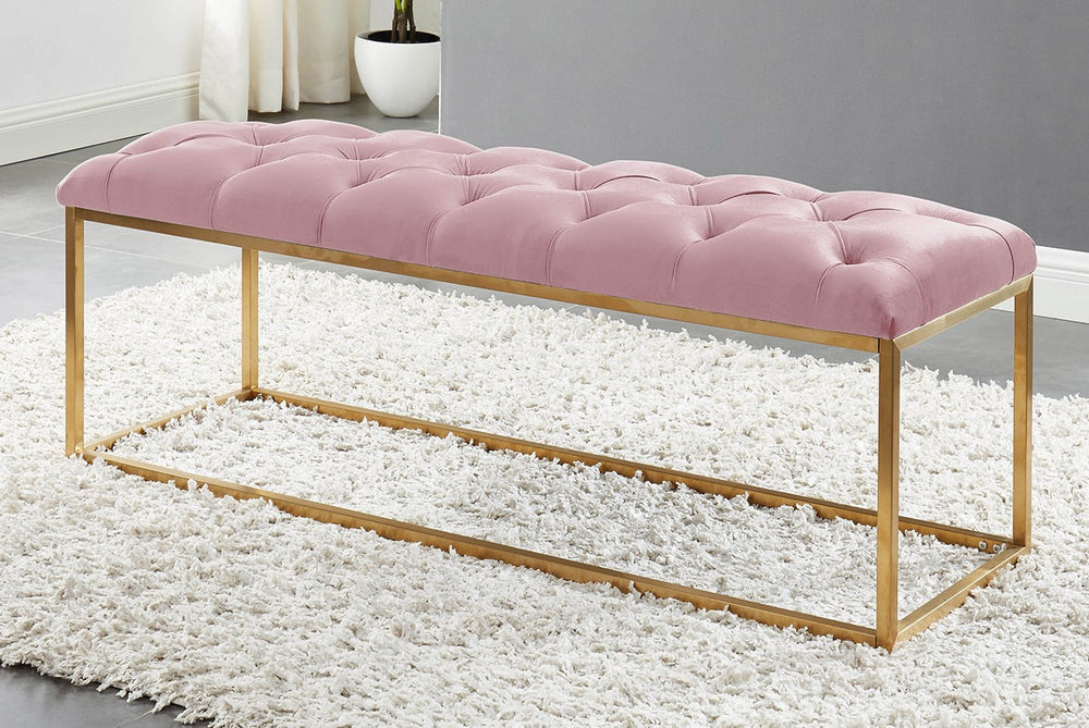 Krystle Pink Velvet/Gold Accent Bench