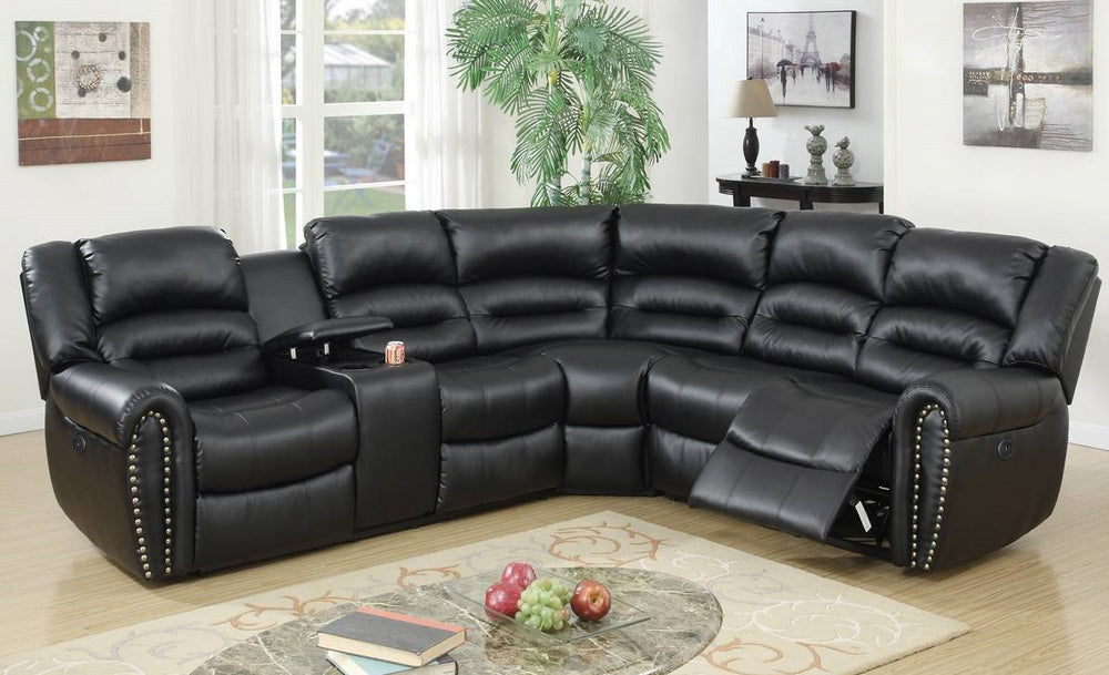 Leelo 3-Pc Black Leatherette Power Recliner Sectional Sofa