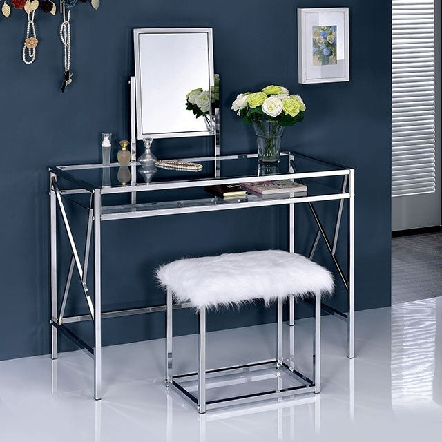 Lismore Chrome Metal Vanity w/Mirror & Stool