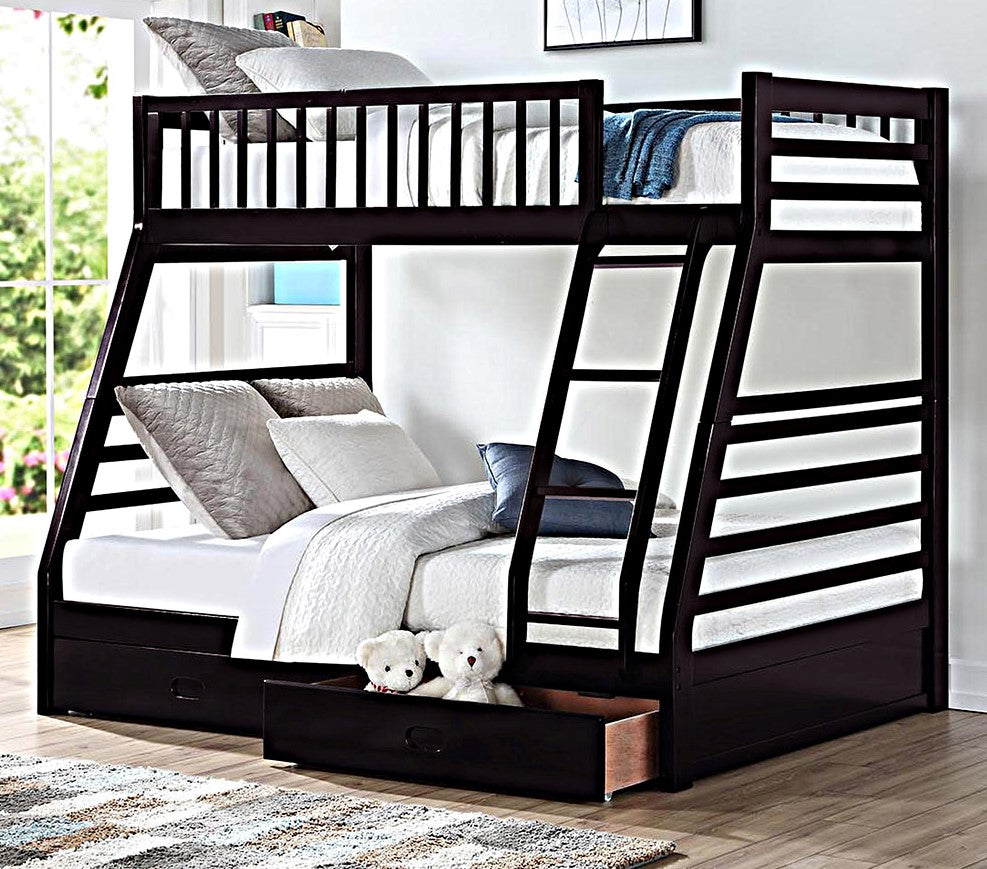 Luisa Espresso Wood Twin/Full Bunk Bed with Drawers