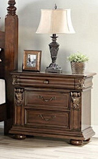 Kennedi Dark Walnut Wood 3-Drawer Nightstand