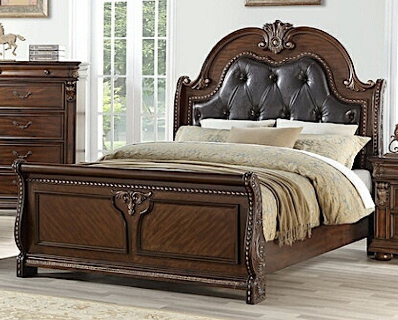 Kennedi Espresso/Dark Walnut Wood Cal King Sleigh Bed