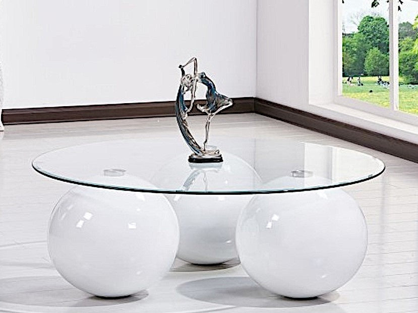 Mattea Clear Glass/White Wood Coffee Table