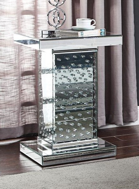 Nysa Mirrored End Table with Faux Crystals