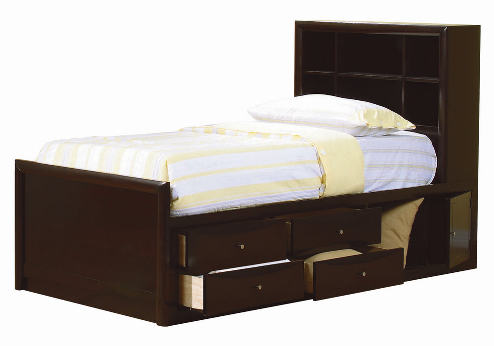 Phoenix Cappuccino Twin Bookcase Storage Bed