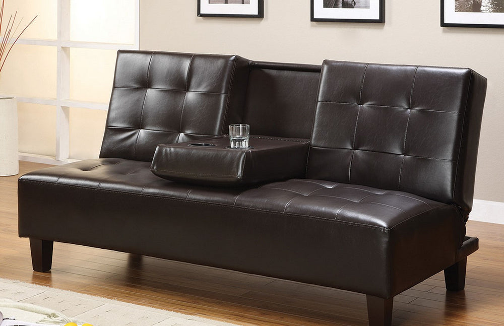 Quinn Espresso PU Leather Klik Klak Futon Sofa