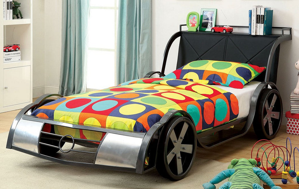 Racer Gun Metal Leatherette Full Bed