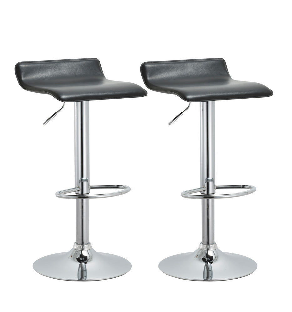 Romola 2 Black PU Leather Swivel Bar Stools w/Footrest