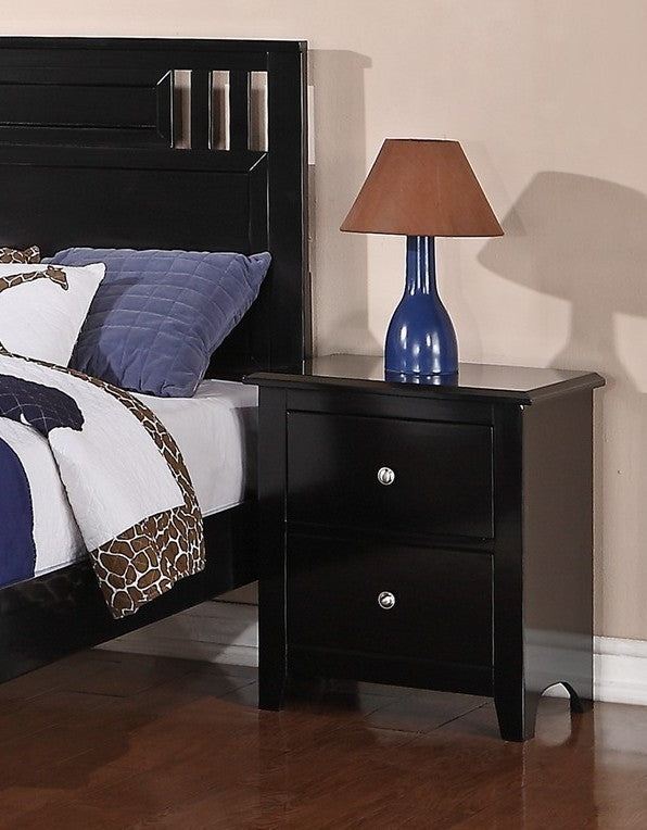 Rosario Black Wood 2-Drawer Nightstand