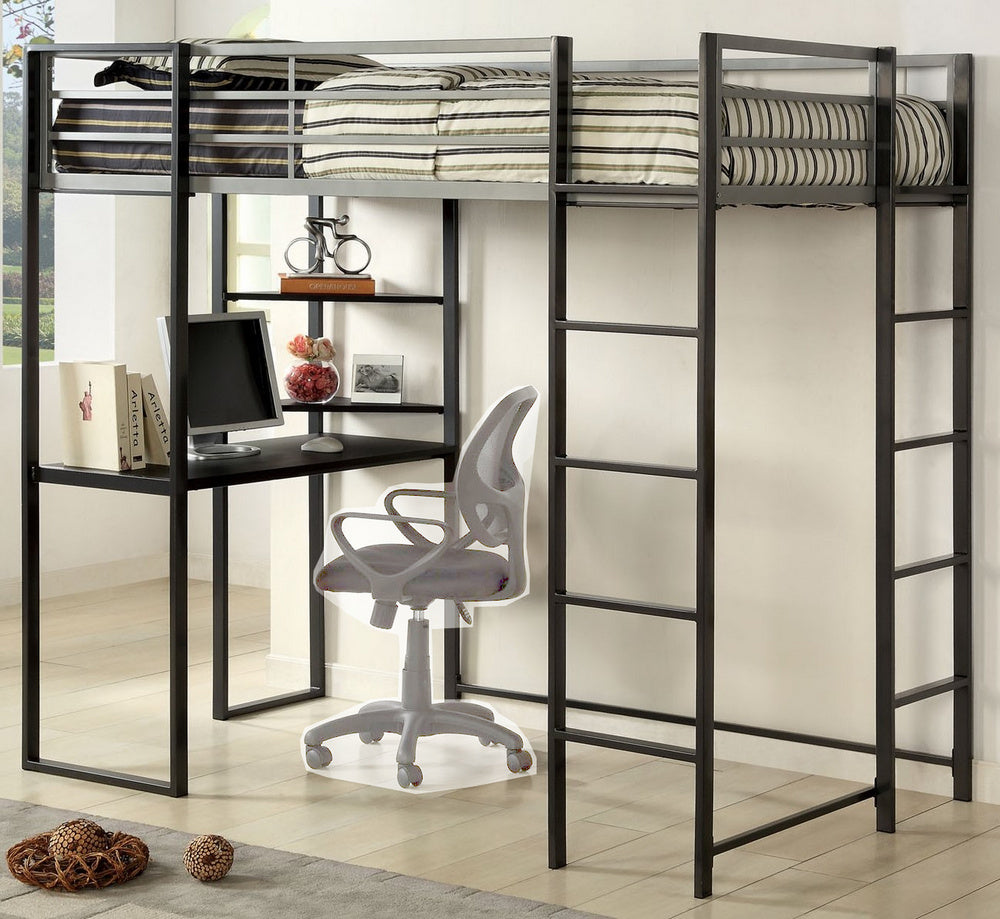 Sherman Silver Full Loft Bed with Workstation