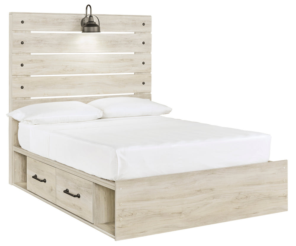 Cambeck Whitewash Wood Full Bed with 2 Storage Drawers