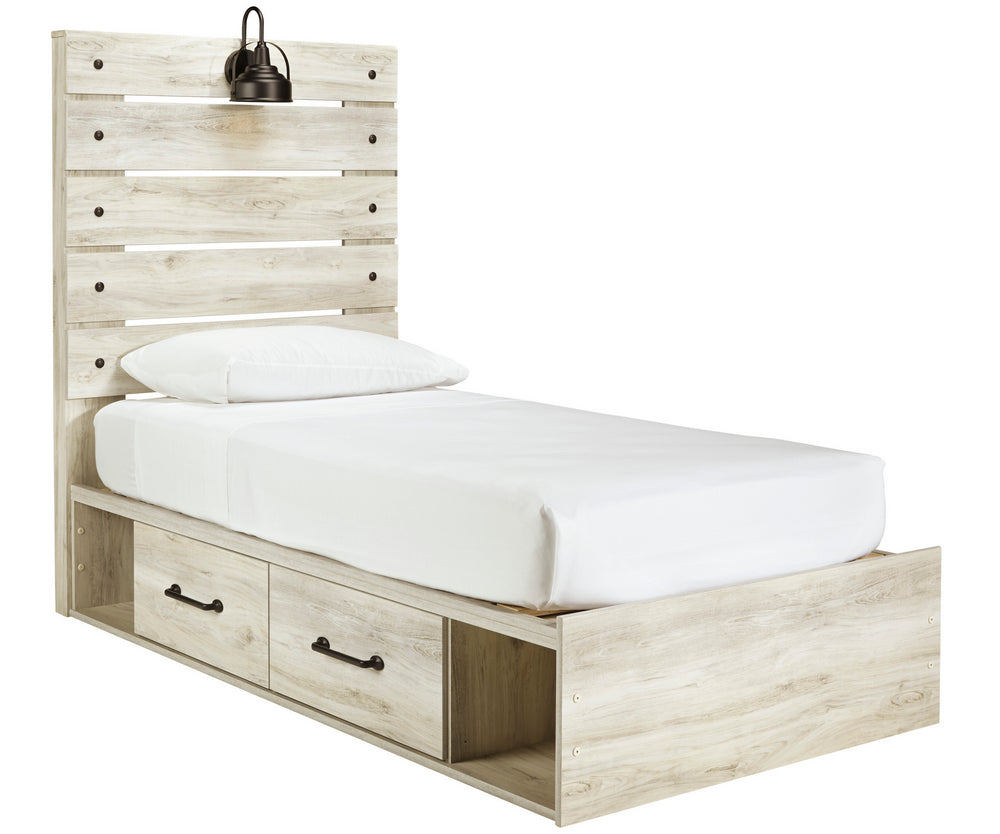 Cambeck Whitewash Wood Twin Bed with 2 Storage Drawers