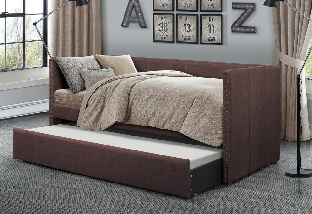 Therese Chocolate Fabric Twin Daybed with Trundle