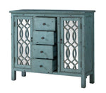 Abrail Antique Blue Wood Accent Table with Mirrored Panels