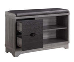 Abrion Distressed Grey/Black Shoe Rack with Upholstered Seat