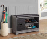 Abrion Distressed Grey/Black Shoe Rack with Upholstered Seat