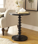 Acton Black Wood Round Side Table with Turned Pedestal