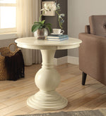 Alyx Antique White Wood Round Pedestal Accent Table