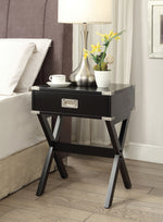 Babs Black Wood End Table with Drawer & X-Shape Base