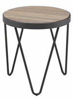 Bage Weathered Gray Oak Wood Round End Table with Metal Trim