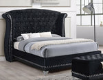 Barzini 5-Pc Black Velvet/Wood Queen Bedroom Set