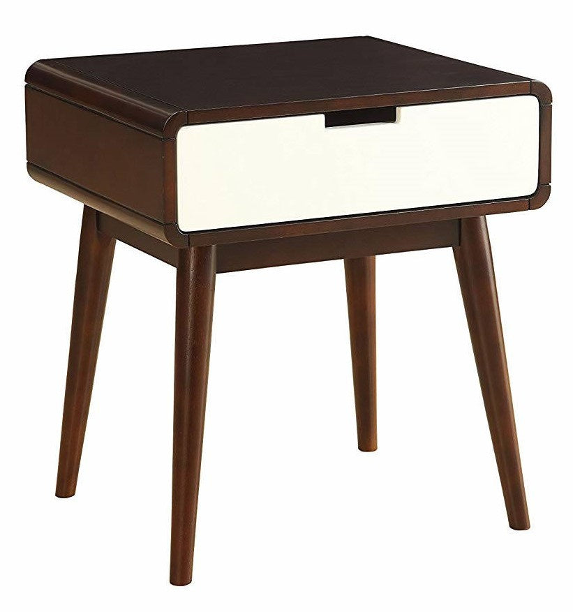 Christa Espresso & White Wood End Table with USB Dock