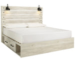 Cambeck Whitewash Wood King Bed with 4 Storage Drawers