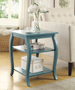 Becci Teal Wood Square End Table with 2 Open Shelves