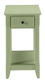 Bertie Light Green Wood Side Table with Drawer & Open Shelf