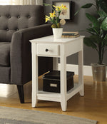 Bertie White Wood Side Table with Drawer & Open Shelf