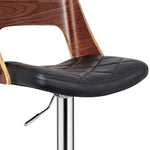 Bibiana Walnut/Black PU Leather/Wood Swivel Bar Stool