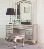 Bling Game Metallic Platinum Wood Vanity Desk with Mirror