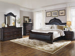 Cambridge Brown Leatherette/Cappuccino Wood King Panel Bed