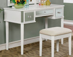 Clarisse White Wood Vanity with Mirror & Stool