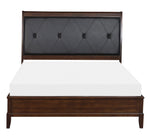 Cotterill Dark Cherry Wood/Black Faux Leather Queen Bed