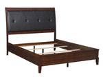 Cotterill Dark Cherry Wood/Black Faux Leather Queen Bed