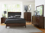 Cotterill Dark Cherry Wood/Black Faux Leather Queen Bed