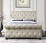 Crofton Beige Fabric Button Tufted Full Bed