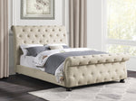 Crofton Beige Fabric Button Tufted Queen Bed