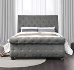 Crofton Gray Fabric Button Tufted King Bed