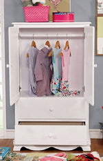 Dani White Wood Armoire with 2 Drawers