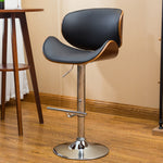 Emilia Walnut/Black PU Leather Swivel Bar Stool