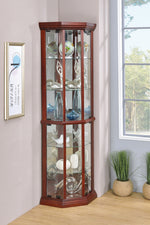 Filipina Clear Glass/Medium Brown Wood Corner Curio Cabinet