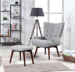 Garaile Grey Linen-Like Fabric Accent Chair with Ottoman