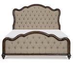 Heath Court Brown Fabric/Oak Wood Cal King Bed