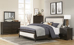 Hebron Dark Cherry Wood/Beige Fabric Cal King Bed