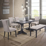 Janina 6-Pc Beige Linen/Wood Dining Table Set