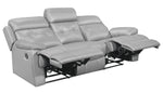 Lambent Silver-Gray Leather Manual Recliner Sofa